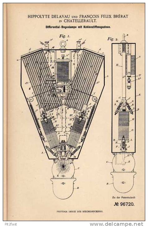 Original Patentschrift - F. Brérat In Chatellerault , 1897 , Differential - Bogenlampe , Lampe !!! - Lámparas Y Arañas