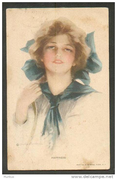 WOMAN  , HAPPINESS  SIGNED  BOILEAU , OLD  POSTCARD USED 1914 - Boileau, Philip