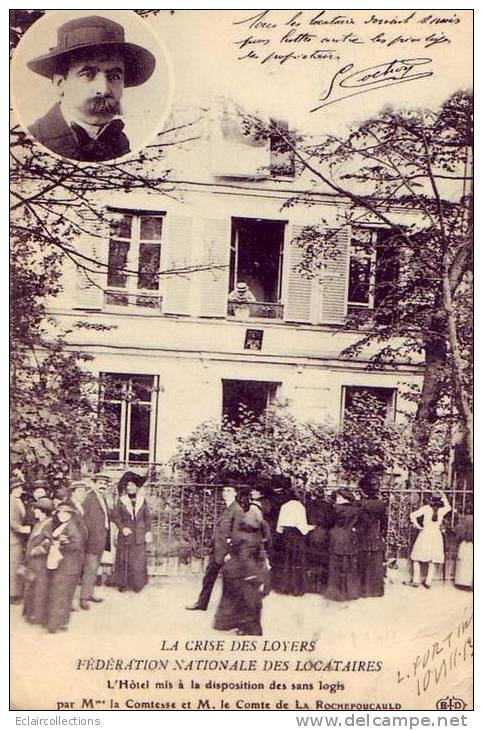 Paris  Manifestation  La Crise Des Loyers   Hotel Mis A La Diposition Des Sans Logis Par Comte De La Rochefoucauld - Sonstige & Ohne Zuordnung