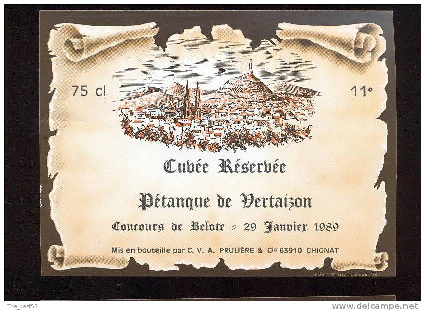 Etiquette De Vin De Table -  Cuvée Réservée Concours De Belote De Vertaizon (63) Le 29/01/1989 - Thème Cartes à Jouer - Naipes