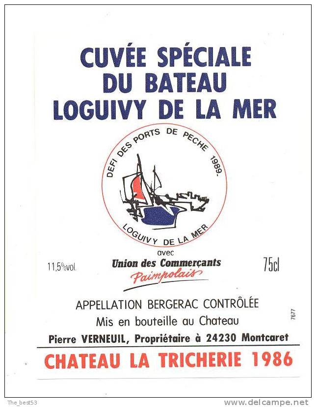 Etiquettes De Vin Bergerac -   Cuvée Spéciale Du Bateau Loguivy De La Mer - Défi Des Sports De Pêche  1989 - Bateaux à Voile & Voiliers