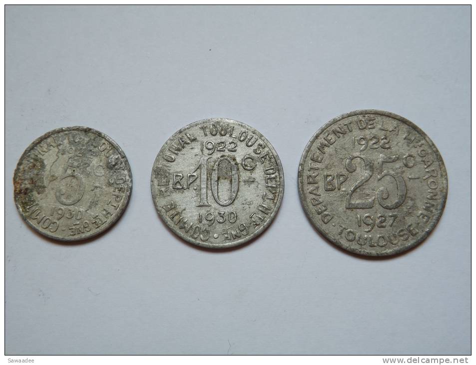 PIECE - FRANCE - UNION LATINE - COMITE DU SUD OUEST - TOULOUSE - 5 Et 10 C 1922/1930 - 25 C 1922/1927 - LOT DE 3 - Monétaires / De Nécessité