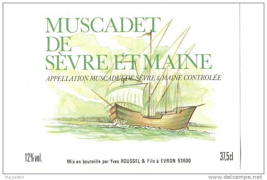 Etiquettes   De  Vin   Muscadet De Sèvre Et Maine - Yves Roussel à Evron (53)  -  Thème Bateau - Barcos De Vela & Veleros