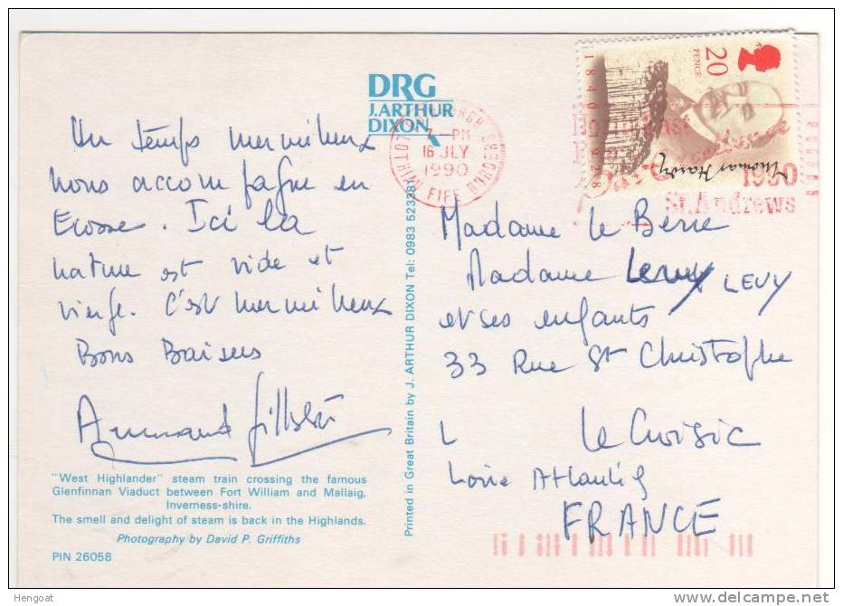 Timbre Yvert N° 1468  Et Oblitération Rouge  / CP,carte , Postcard Du  16/07/90 Pour La France - Lettres & Documents