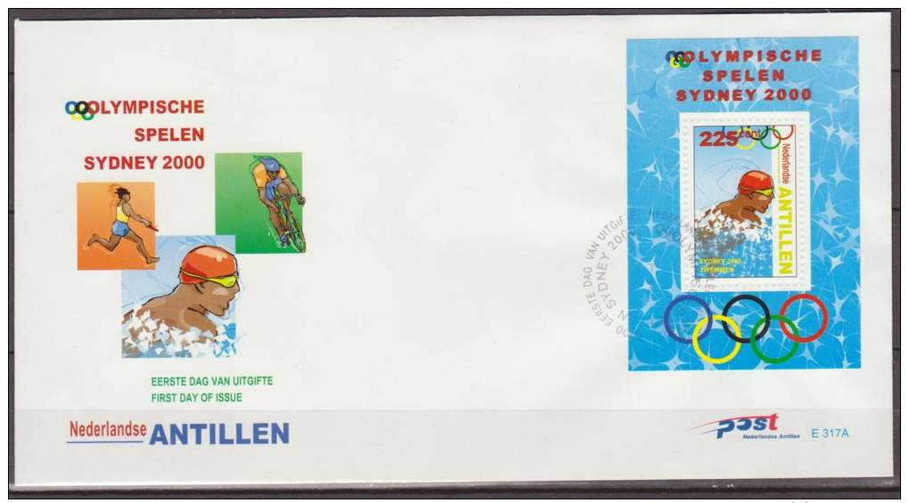 Nederlandse Antillen, 2000, Sydney 2000, Swimming, Block, E317a, FDC - Zomer 2000: Sydney