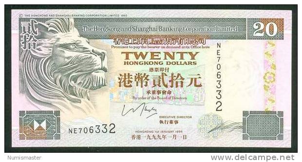 HONG KONG , 20 DOLLARS 1.1.1999. P-201d , UNC - Hongkong