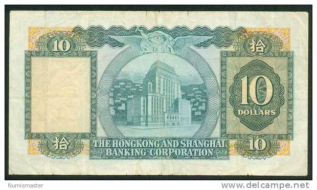 HONG KONG , 10 DOLLARS 31.10.1972. P-182g , VF - Hongkong
