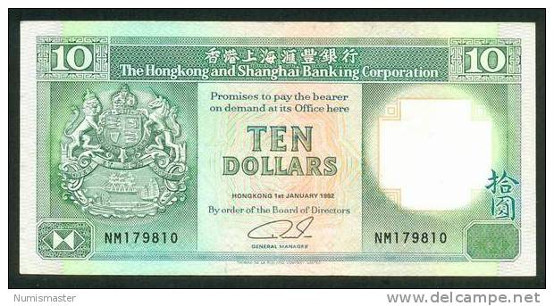HONG KONG , 10 DOLLARS 1.1.1992. P-191c , XF - Hong Kong