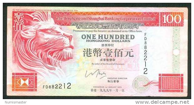 HONG KONG , 100 DOLLARS 1.1.1999. P-203c , VF - Hongkong