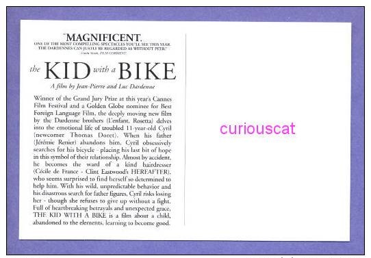 MOVIE FILM ADVERTISMENT POSTER POSTCARD For The FILM   THE KID WITH A BIKE   With  CECILE DE FRANCE Et THOMAS DORET - Manifesti Su Carta