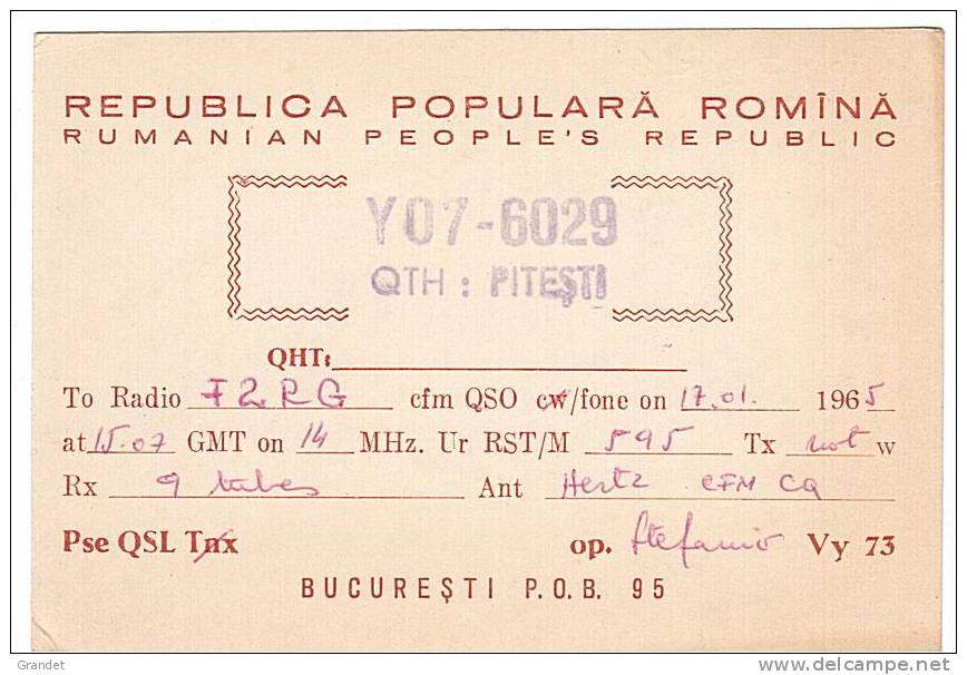 CARTE RADIO QSL - ROUMANIE - BUCAREST - 1965. - Radio Amateur