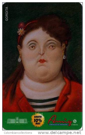 Lote TT76, Colombia, Tarjeta Telefonica, Phone Card, Comcel, Fernando Botero, Gordita, 10.000, Arte, Art, Used - Colombie