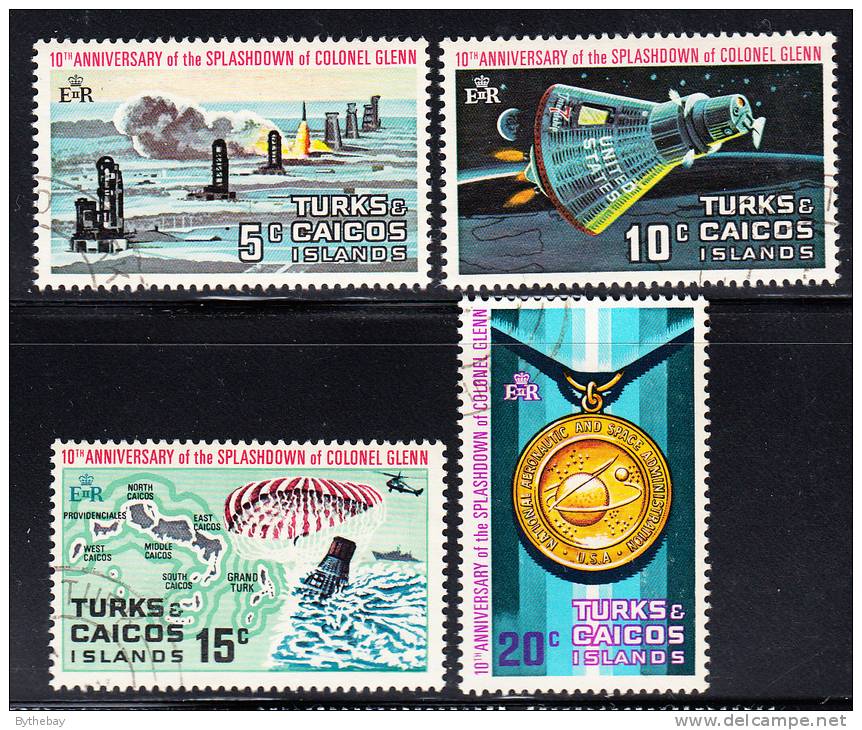 Turks & Caicos Used Scott #246-#249 10th Anniversary 1st Orbital Flight By Glenn - Turks E Caicos