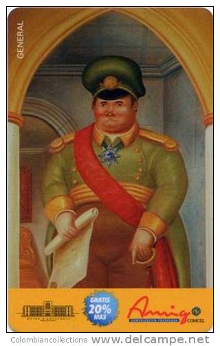 Lote TT101, Colombia, Tarjeta Telefonica, Phone Card, Comcel, Fernando Botero, General,  20.000, Arte, Art, Used - Kolumbien