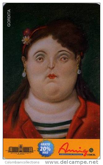 Lote TT102, Colombia, Tarjeta Telefonica, Phone Card, Comcel, Fernando Botero, Gordita,  20.000, Arte, Art, Used - Kolumbien