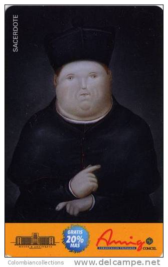 Lote TT115, Colombia, Tarjeta Telefonica, Phone Card, Comcel, Fernando Botero, Sacerdote,  20.000, Arte, Art, Used - Colombia