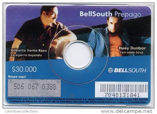 Lote TT124, Colombia, Tarjeta Telefonica, Phone Card, Bell South, CD, Gilberto Santa Rosa, Huey Dunbar, Very Rare - Colombie