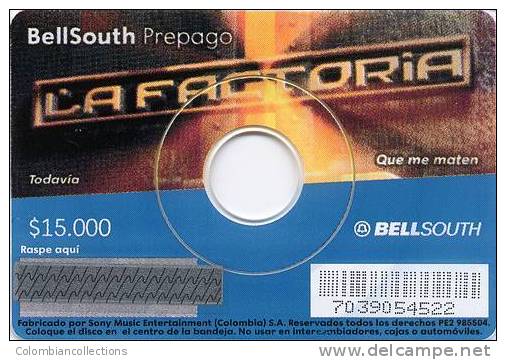 Lote TT127, Colombia, Tarjeta Telefonica, Phone Card, Bell South, CD, La Factoria, Very Rare - Colombia