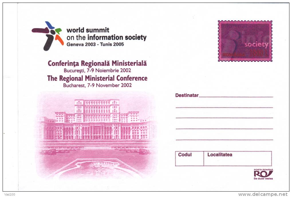 WORLD SUMMIT ON THE INFORMATION SOCIETY, GENEVA, 2003, COVER STATIONERY, ENTIER POSTAL, UNUSED, ROMANIA - Computers