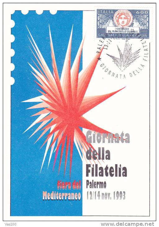 PHILATELY DAY, PALERMO, 1993, CM. MAXI CARD, CARTES MAXIMUM, ITALY - Maximum Cards