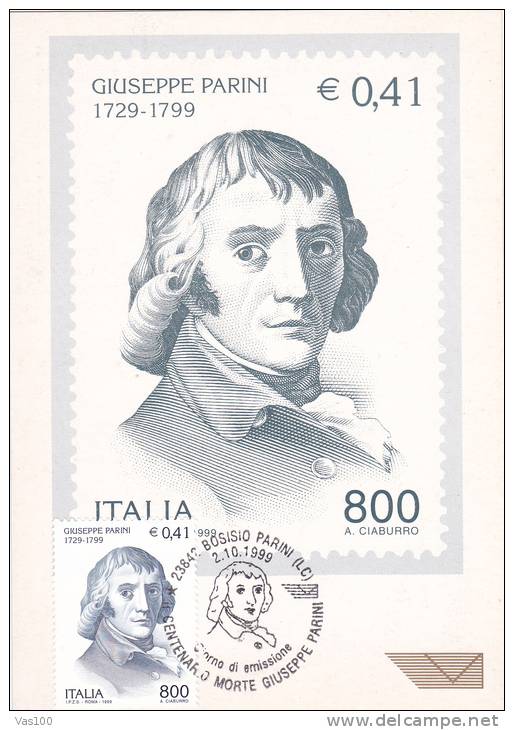 GIUSEPPE PARINI, POET, 1999, CM. MAXI CARD, CARTES MAXIMUM, ITALY - Maximum Cards