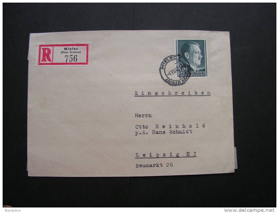 == DR Besetzung Polen 1942   Mielec Krakau  R-Brief  Ankunft Messe Leipzig - Occupation 1938-45