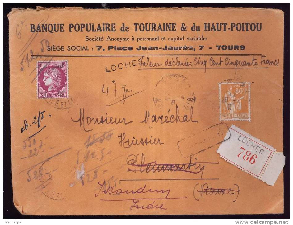 002 - LETTRE VALEUR DECLAREE BANQUE POPULAIRE Avec Cachets Cire - Cartas & Documentos