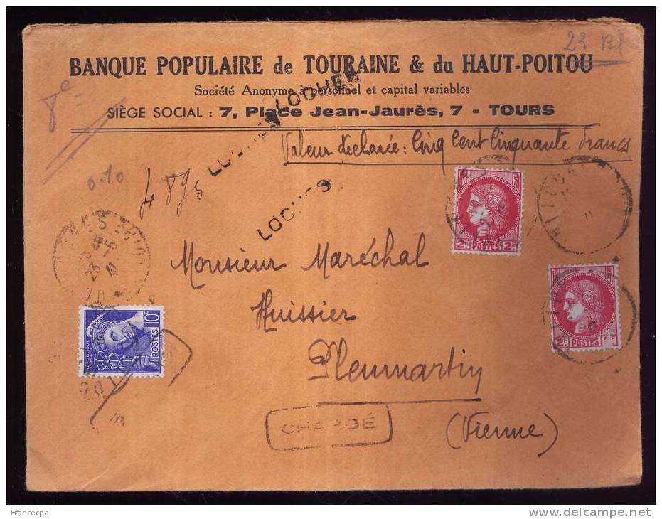 004 - LETTRE VALEUR DECLAREE BANQUE POPULAIRE Avec Cachets Cire - Storia Postale