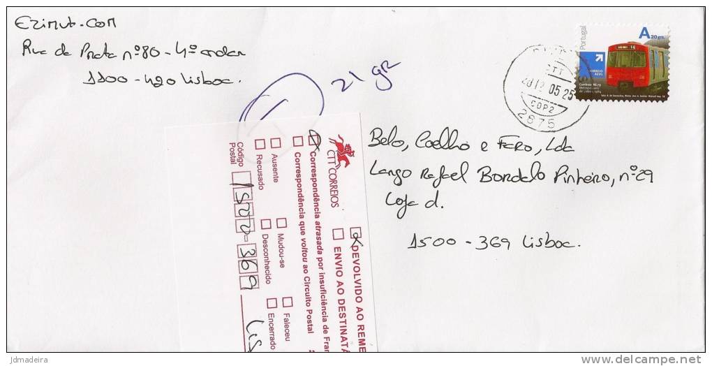 Portugal Used Cover Returned To Sender - Lettres & Documents