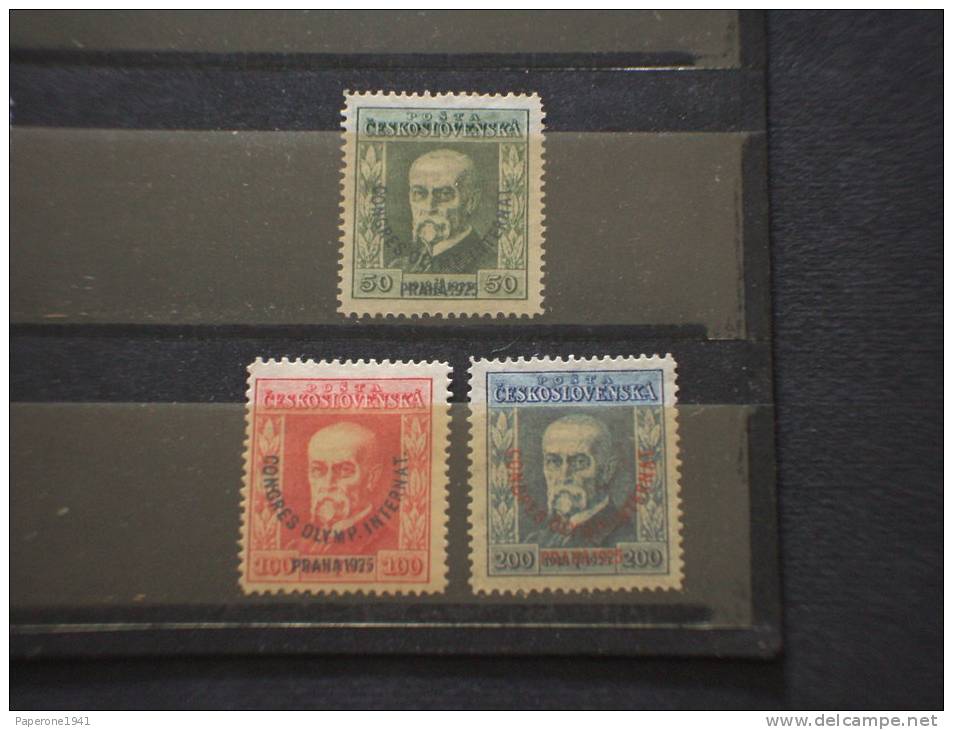 CECOSLOVACCHIA-1925 CONGRESSO OLIMPICO 3 Valori SOPR.- NUOVI(+) - TEMATICHE - Unused Stamps