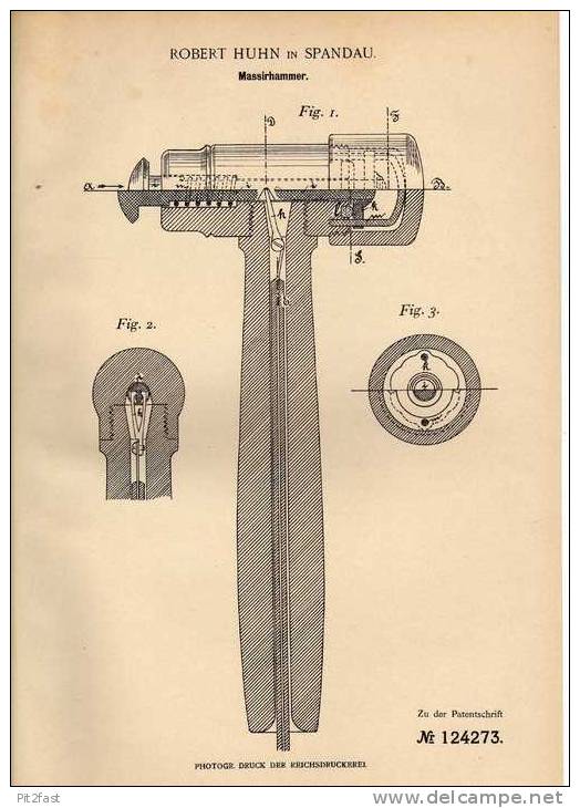 Original Patentschrift - R. Huhn In Spandau , 1900 , Hammer Für Massage , Therapie , Gesundheit !!! - Antike Werkzeuge