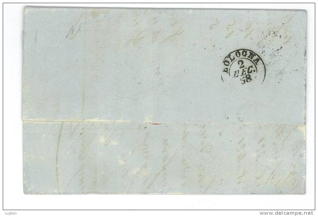 STORIA POSTALE - TOSCANA  - 4 CRAZIE EMISSIONE 1857 VERDE  - ANNULLI ACCESSORI - PER BOLOGNA - PORTO DESTINO - Toscane