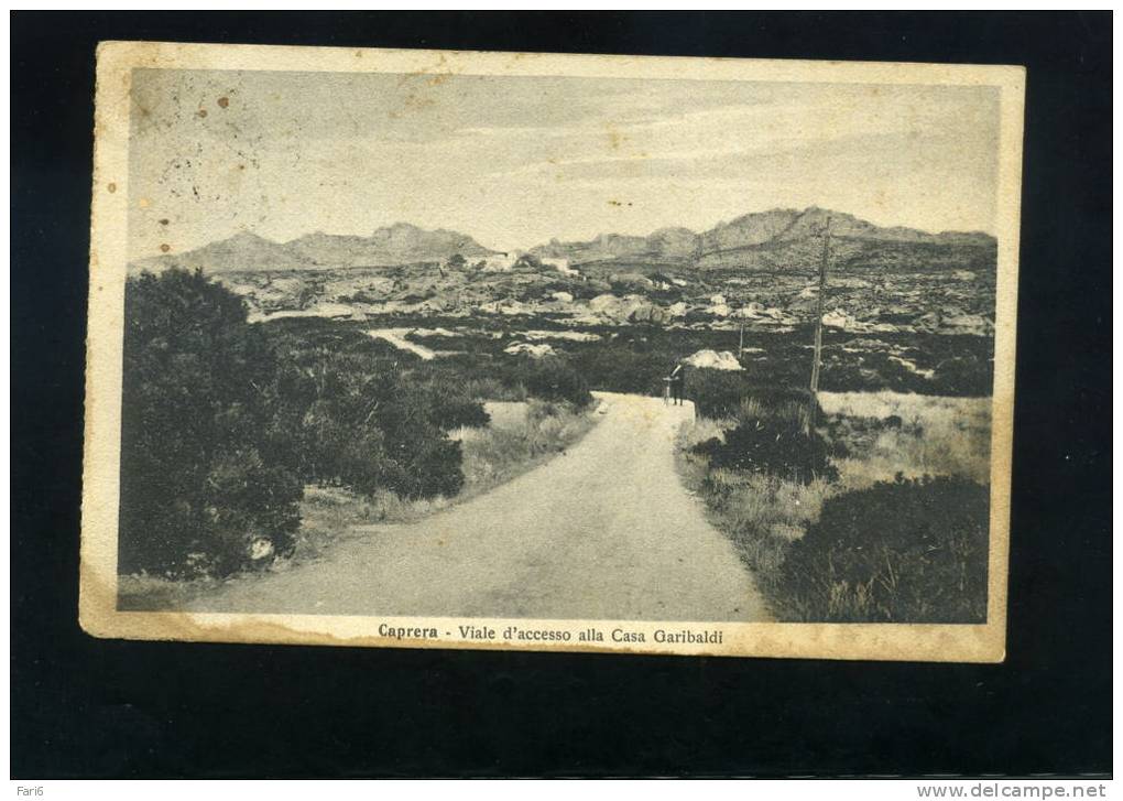 R0148 CARTOLINA ILLUSTRATA LA MADDALENA CAPRERA VIALE ACCESO A VILLA GARIBALDI  FP. V. - Olbia