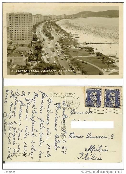 Brasil, Santos: Panorama Da Praia. Postcard Travelled To Italy On 1964. - Other