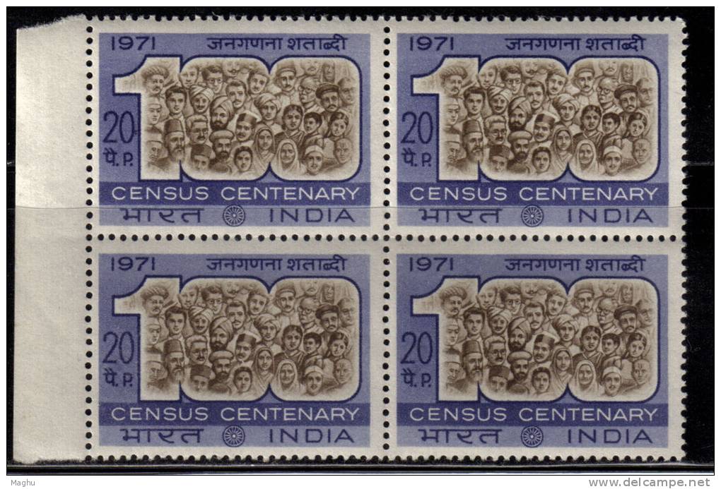 India MNH 1971 Block Of 4, , Census Cent., Population, Measurement - Blokken & Velletjes