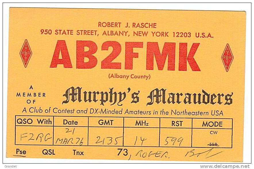 CARTE RADIO QSL - U.S.A.- NEW YORK - ALBANY - 1976. - Radio Amateur