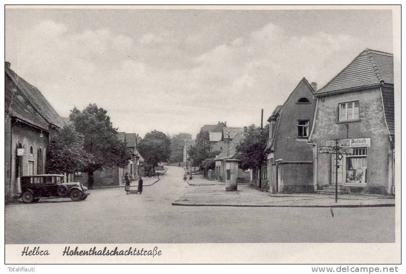 Helbra Mansfeld Süd Harz B Eisleben Hohenthalschachtstraße Belebt OLdtimer Geschäft Wegweiser Litfaßsäule - Eisleben