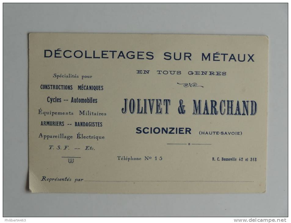 DECOLLETAGES SUR METAUX JOLIVET& MARCHAND SCIONZIER 74 - Visiting Cards
