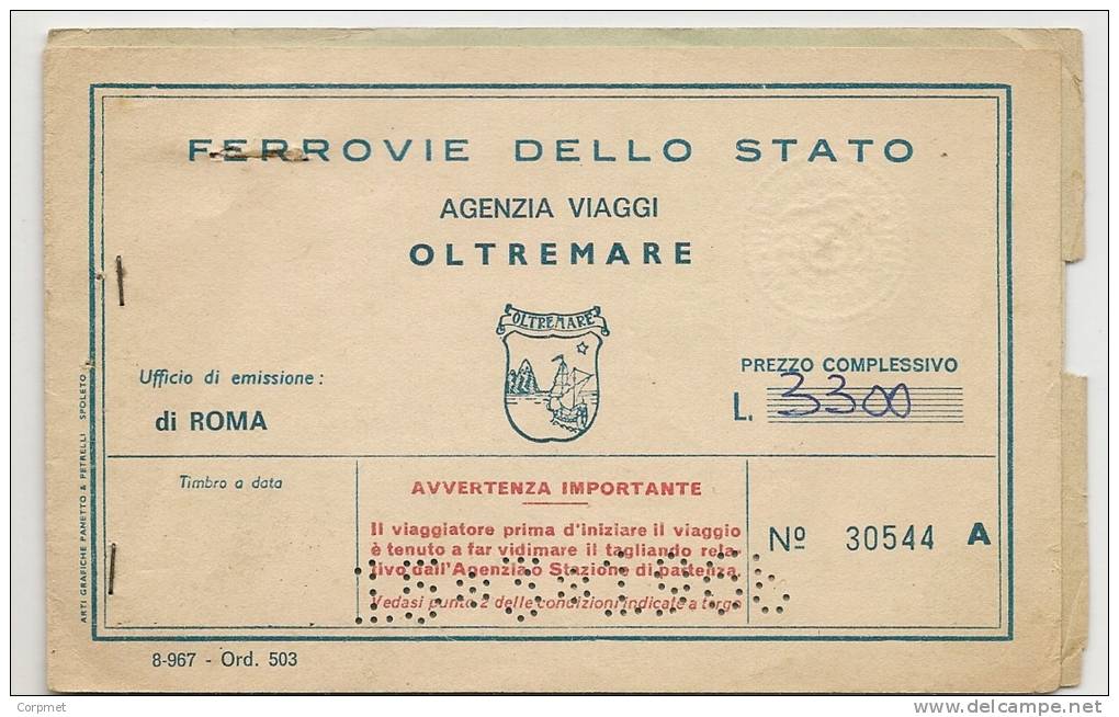 ITALIA - FERROVIE DELLO STATO - 1968  NAPOLI - ROMA O ROMA-NAPOLI - Classe 1 - Europa