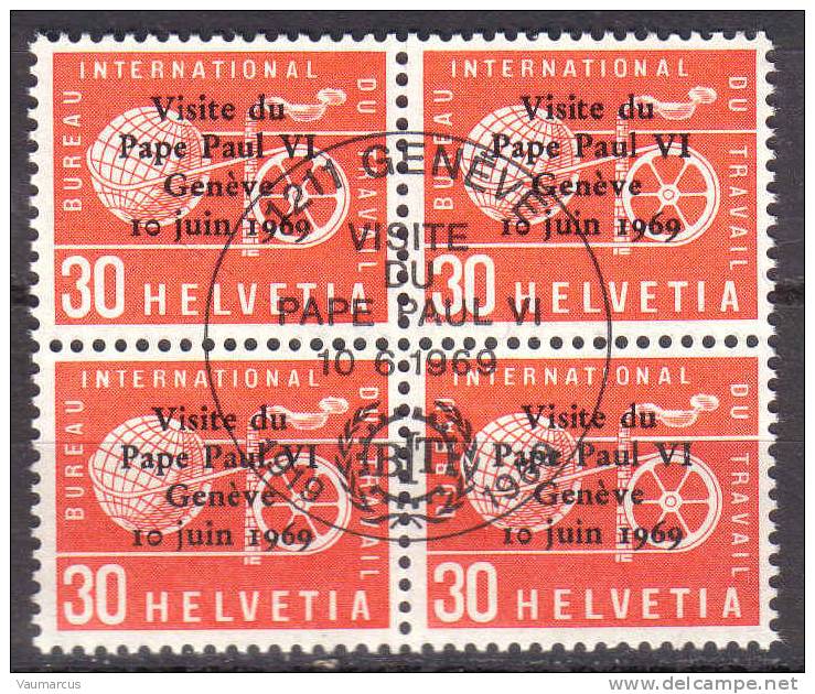 BIT Zu 104 / Mi 103 / YT 436 VISITE DU PAPE PAUL VI ä GENEVE Obl. Bloc De 4 Voir Description - Oficial