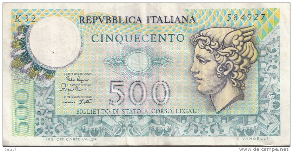 Billet - B442.5 - Italie  (nature Et état Voir 2 Scans RV) - Bel état - 500 Liras