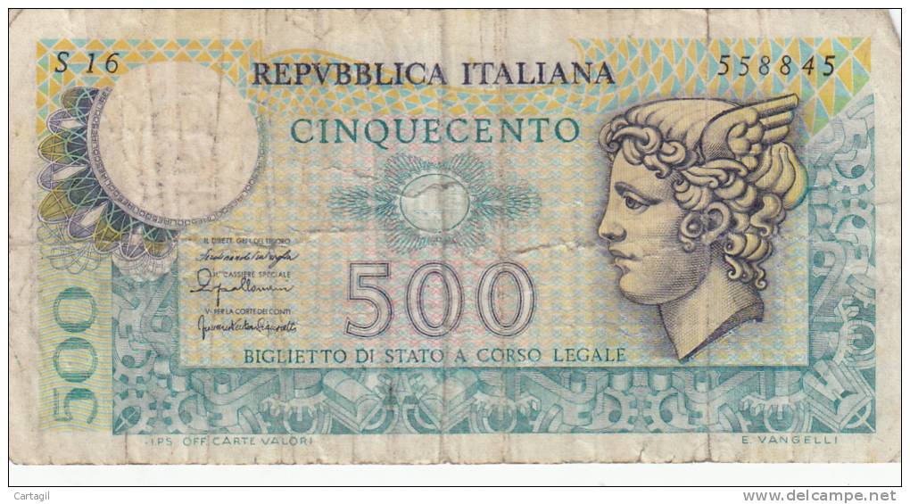 Billet - B442.8 - Italie  (nature Et état Voir 2 Scans RV) - 500 Lire