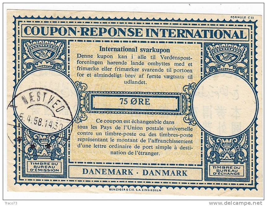 COUPON-REPONSE INTERNATIONAL ( DANEMARK) _ 75 ORE - 1958 - Usati