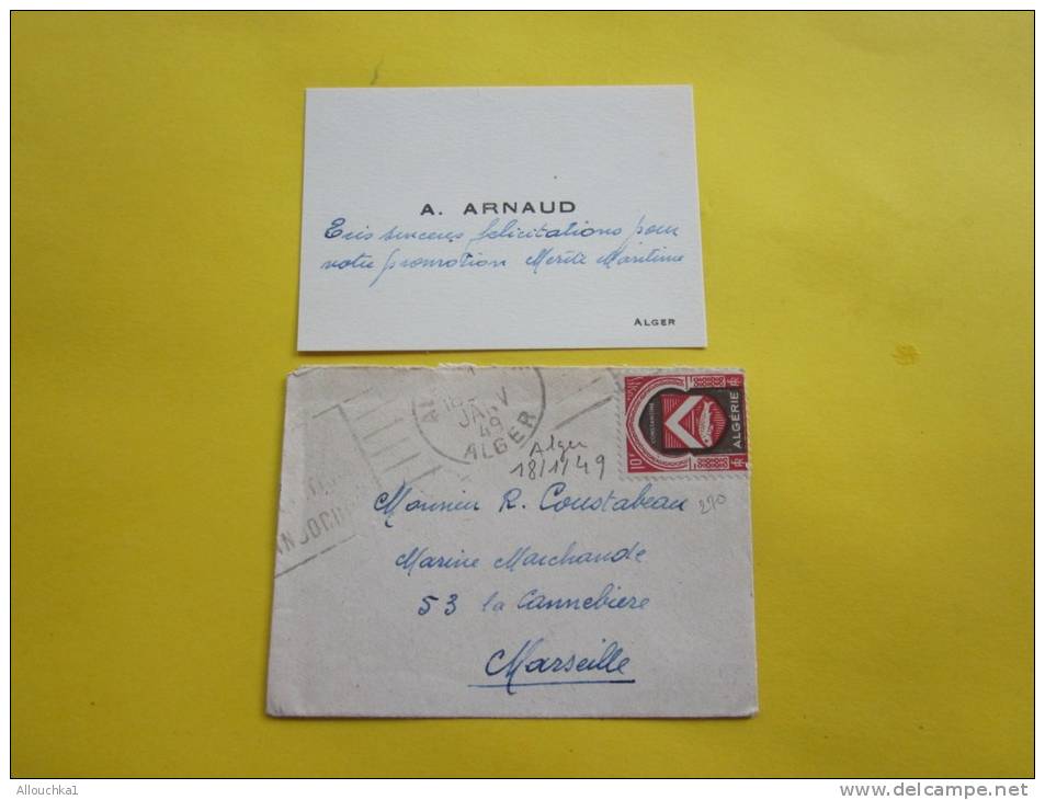 LETTRE Mignonnette+carte Visite Cachet à Date Alger Algérie 18/01/1949 (ex Colonie Française)Timbre Seul S Lettre N° 270 - Lettres & Documents