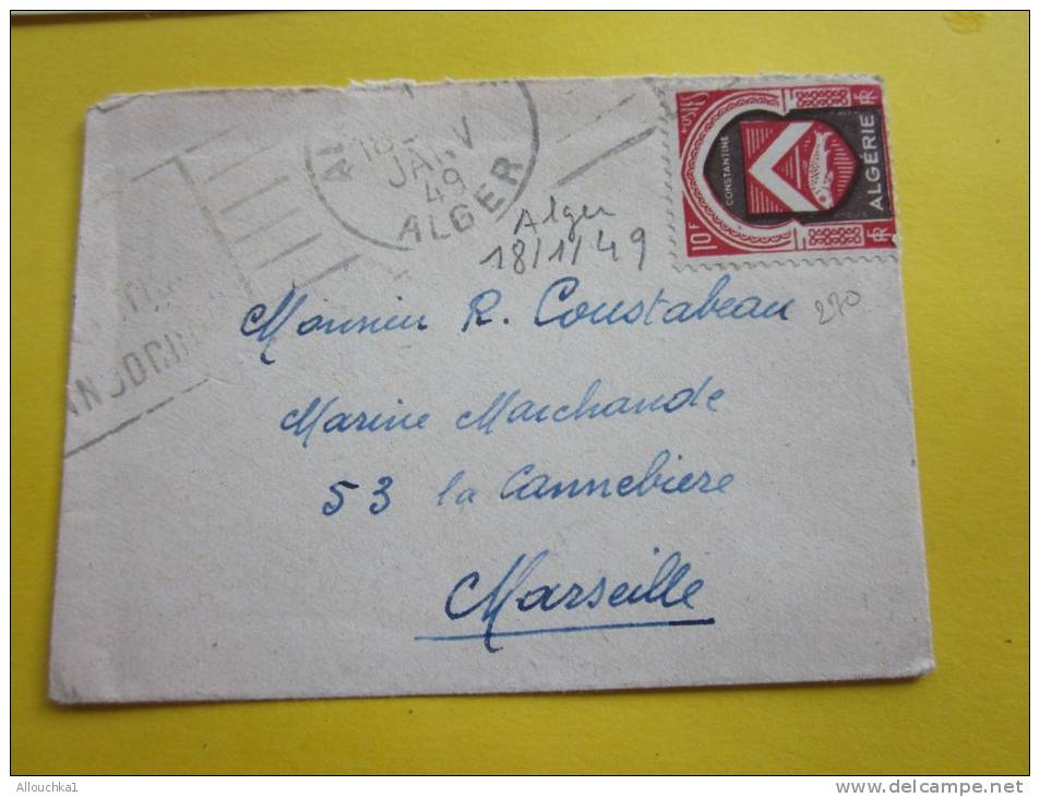 LETTRE Mignonnette+carte Visite Cachet à Date Alger Algérie 18/01/1949 (ex Colonie Française)Timbre Seul S Lettre N° 270 - Brieven En Documenten