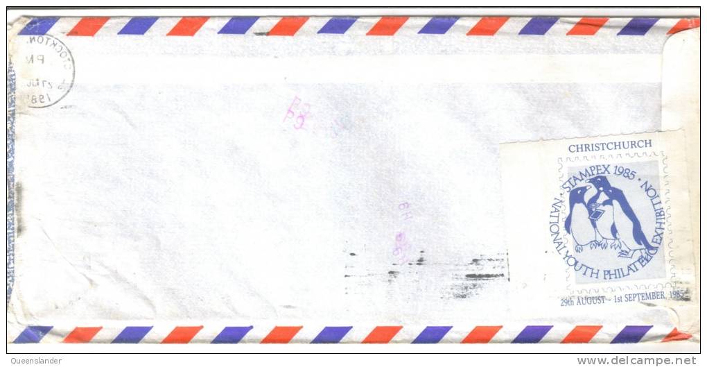 1985 Envelope To USA Marked Return To Writer Christchurch Stampex 1985 Label On Rear - Cartas & Documentos