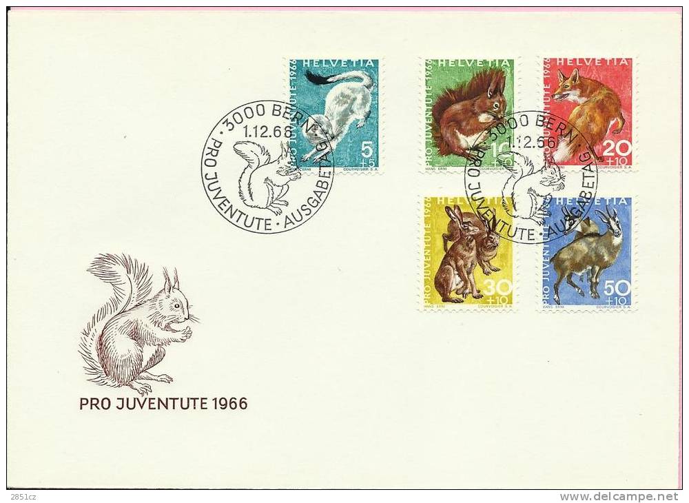 ANIMALS PRO JUVENTUTE 1966, Switzerland, 1966., FDC - Covers & Documents