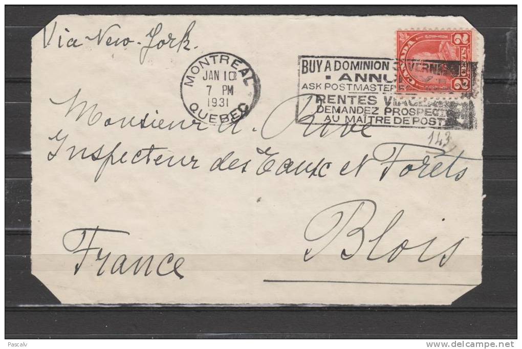 Devant De Lettre Du 10.01.31 De Montreal Vers Blois France - Lettres & Documents