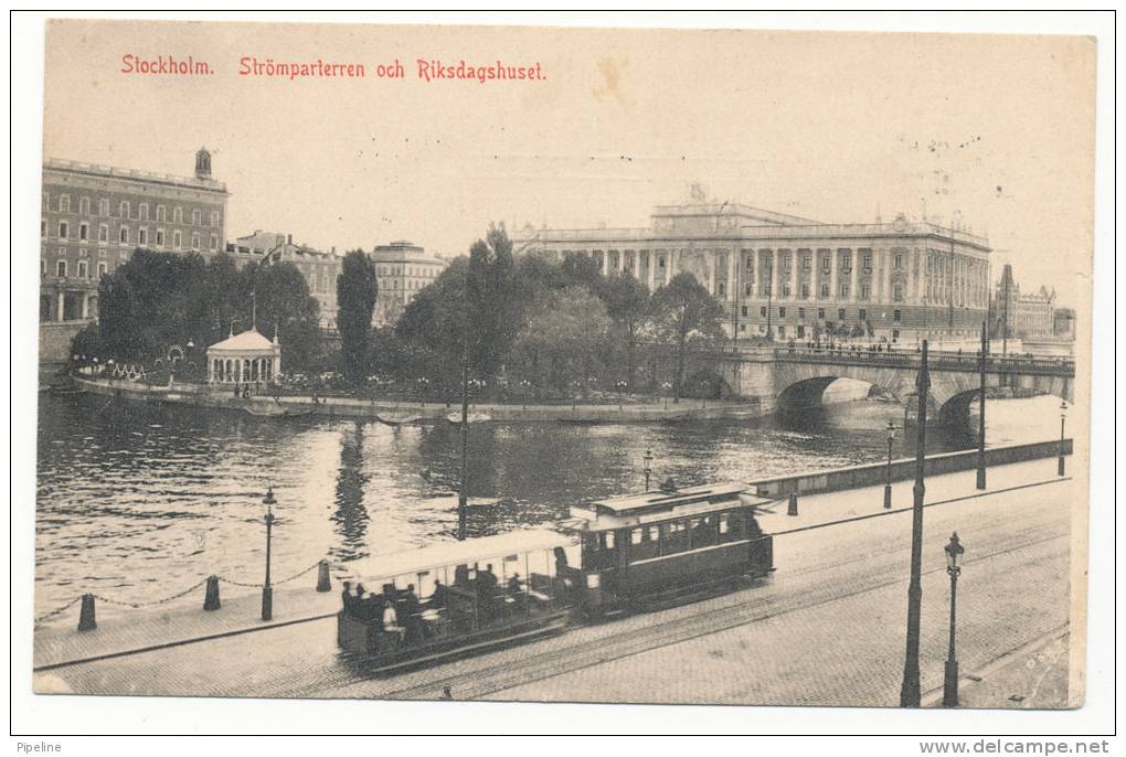 Sweden Postcard TRAMS Sent To Denmark Stockholm 7-6-1907 - Tramways