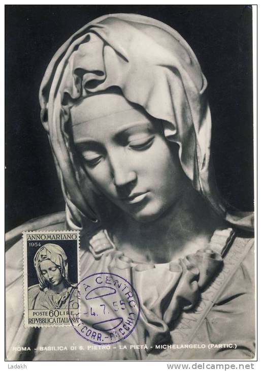 CARTE MAXIMUM  1955 ITALIE # ROME # BASILIQUE ST PIERRE # PIETA  # MICHELANGELO # MICHEL-ANGE # SCULPTURE # VISAGE # - Maximum Cards